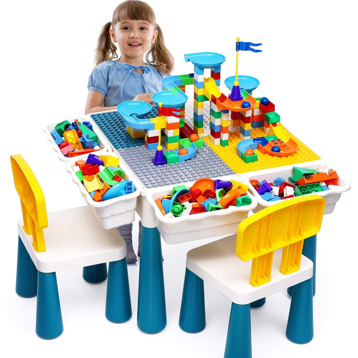 OCATO Kids Activity Table top shows reversible surface for building and learning play