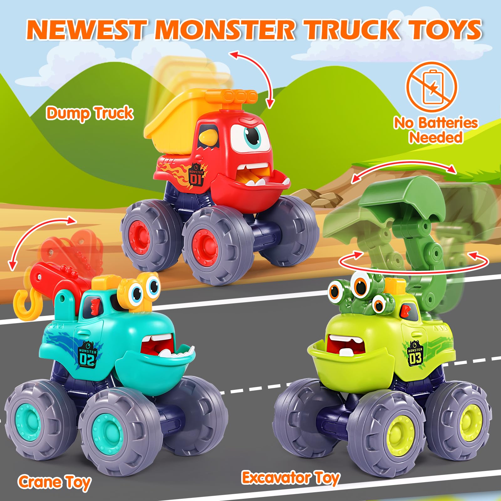 OCATO Monster Truck Dump Truck encourages active outdoor play and hand-eye coordination.