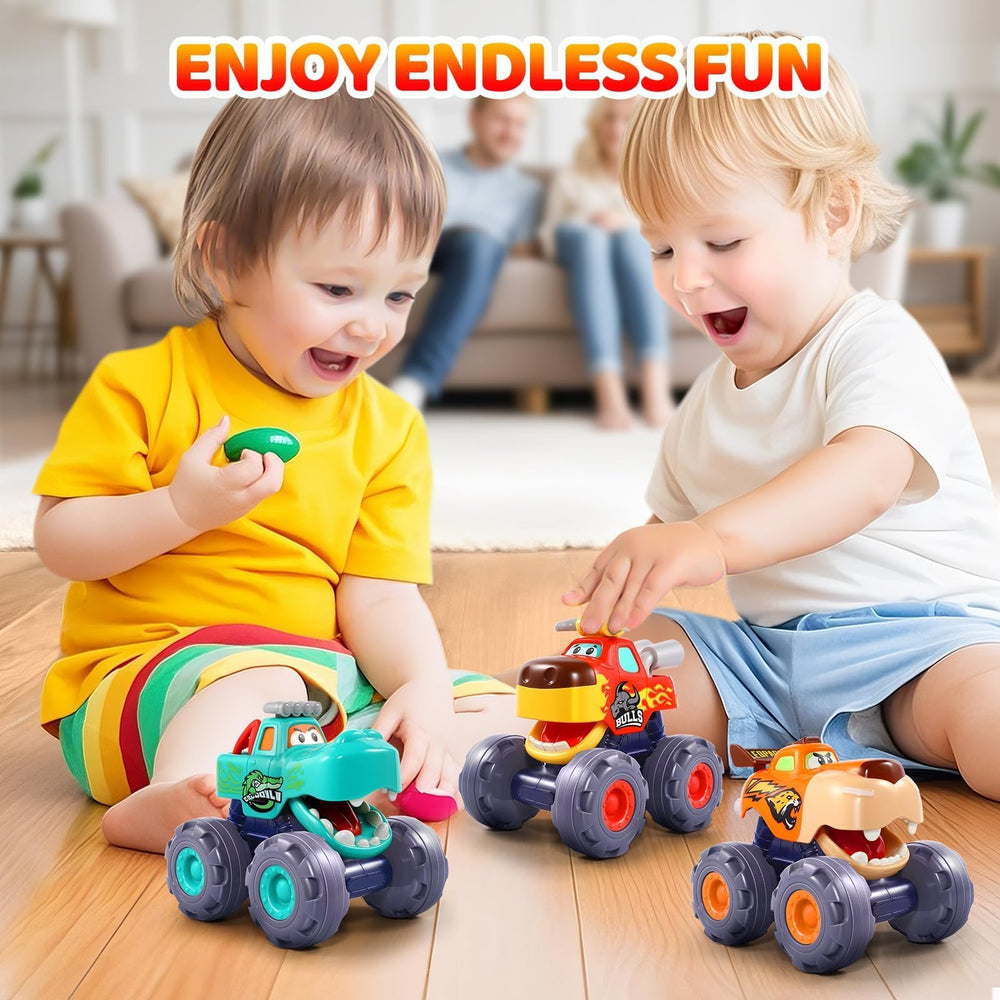 OCATO monster trucks with large wheels for easy rolling by toddlers.