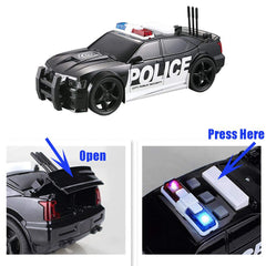 Occafy police car toy rear view features swinging antenna for realistic role play.