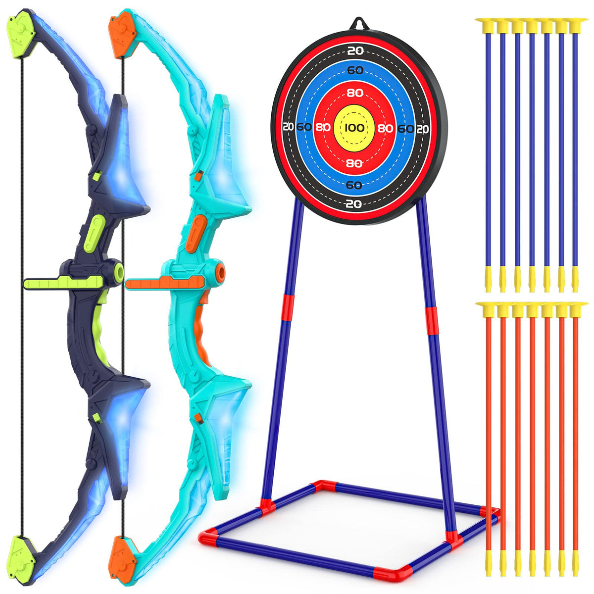 Ocditikl 2-pack bow and arrow set with glow bows for outdoor play