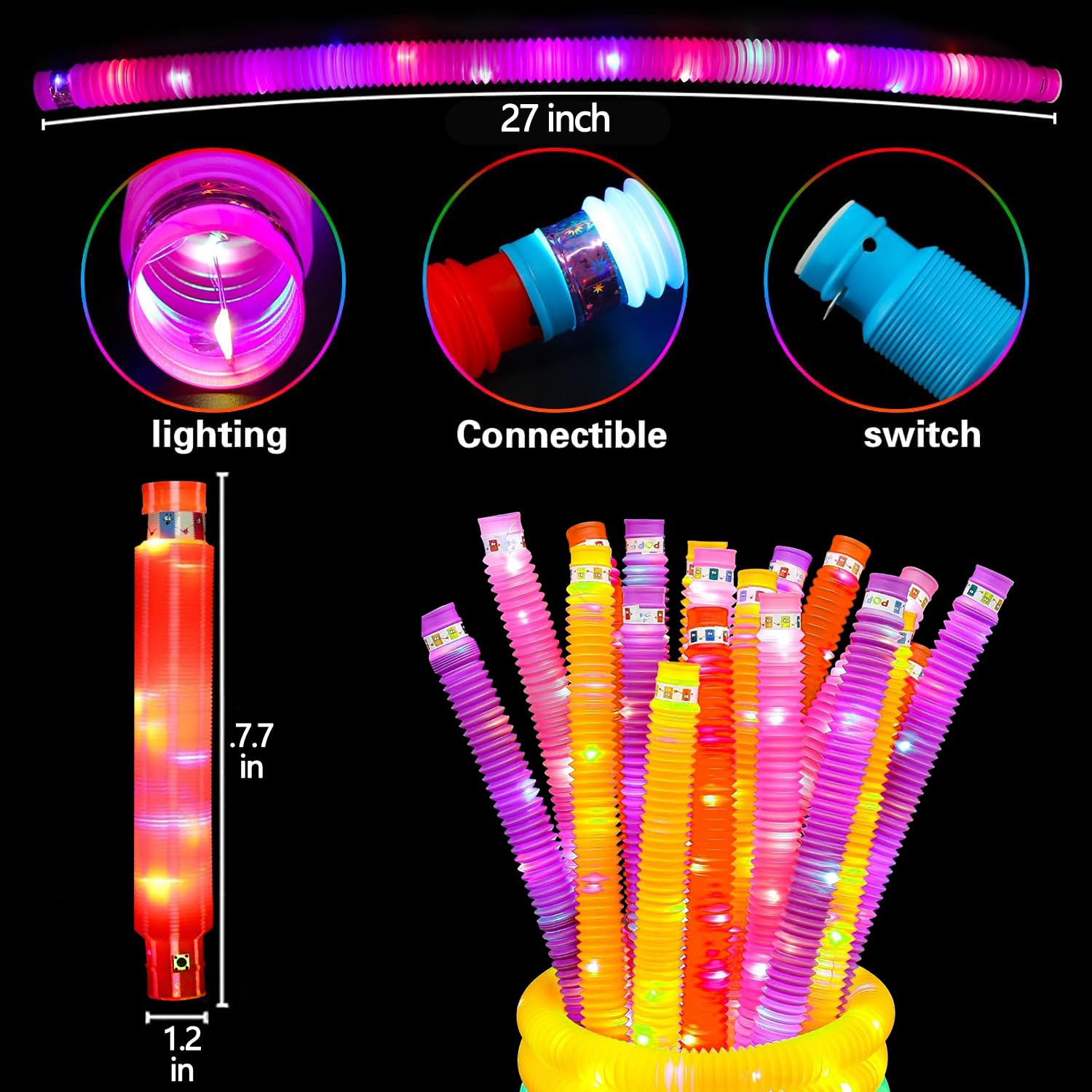 OceanWings glow pop tubes illuminated in six colors for festive events and gatherings.