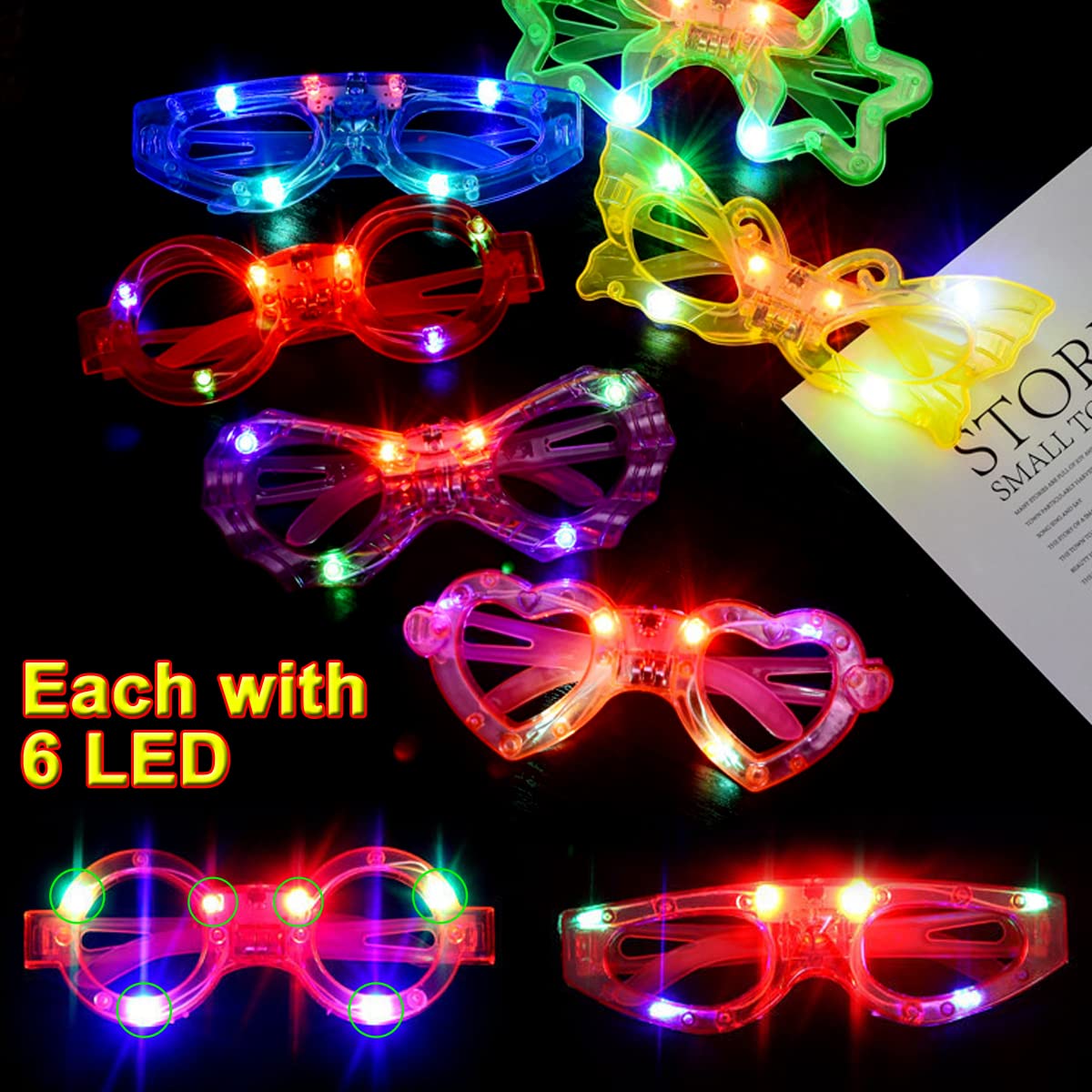 OceanWings LED glasses in butterfly shape add festive color.