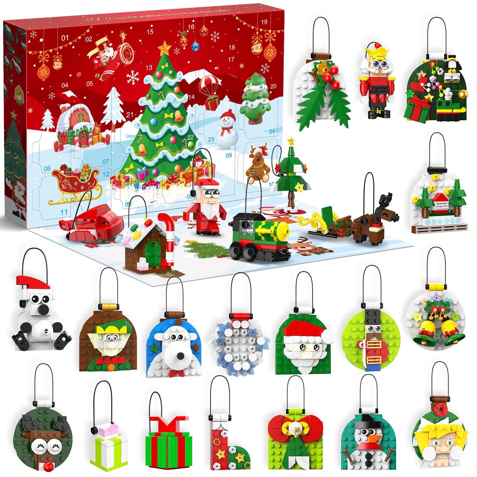 OCHIDO Advent Calendar 24 boxes: festive countdown decor for tree and home.