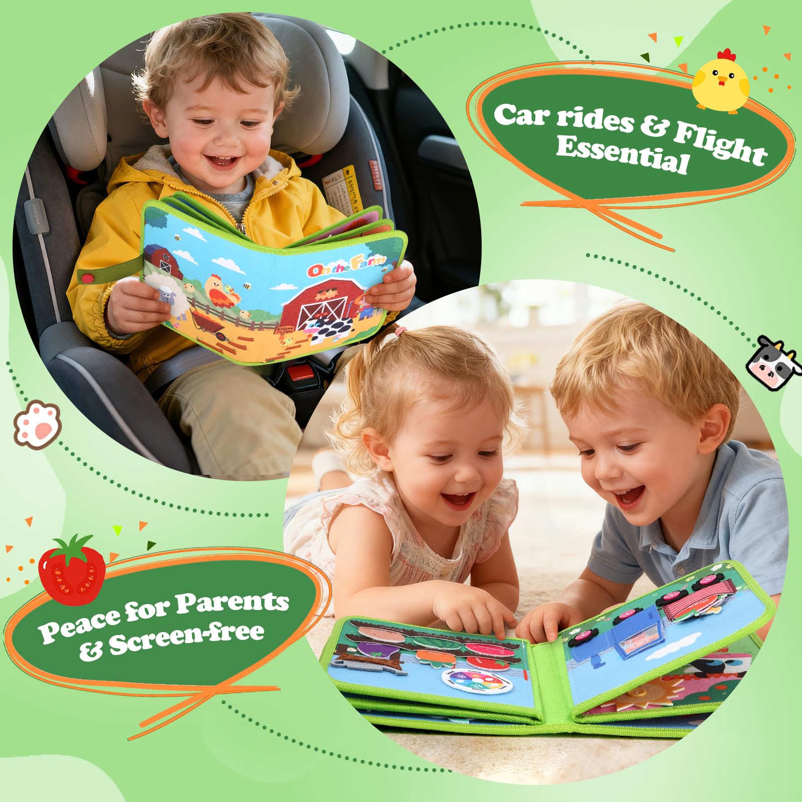 OCHIDO Busy Book buttons and Velcro foster daily life skills development.