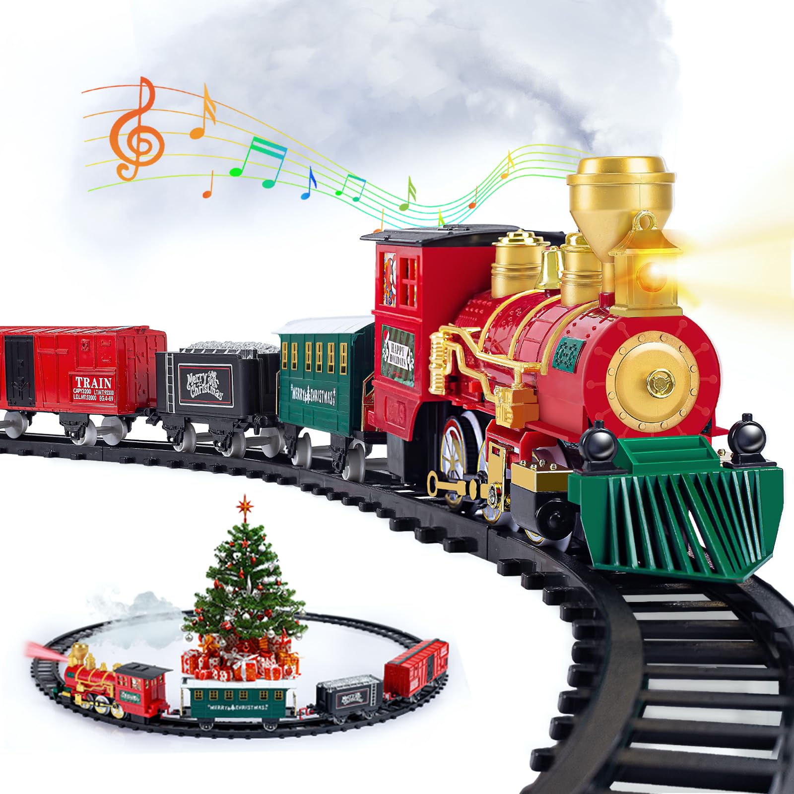 OCHIDO Christmas Train steam locomotive with lights for festive tree display