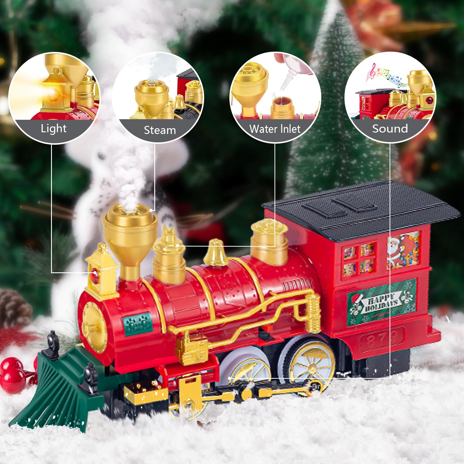 OCHIDO Christmas Train track layout features curves for smooth loops