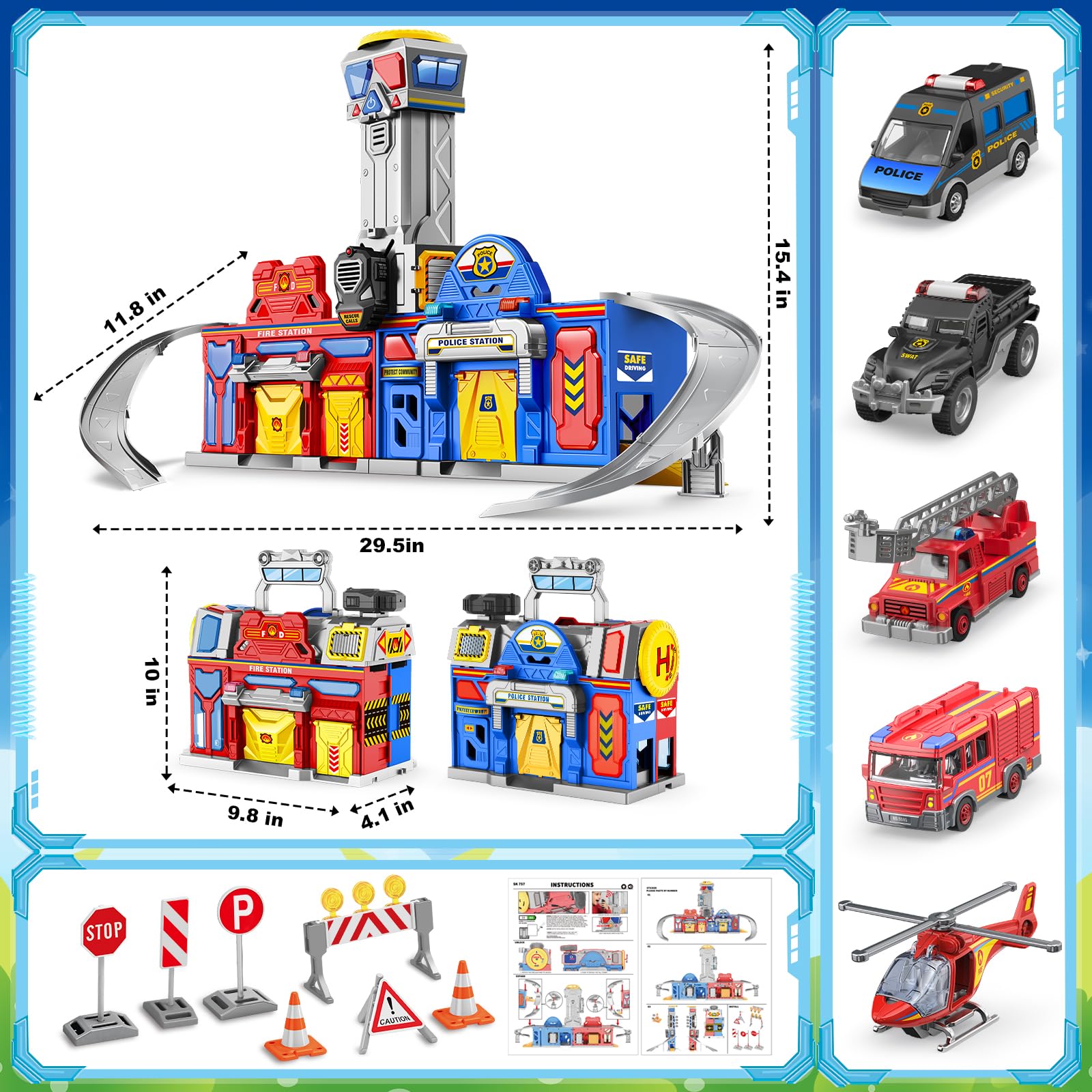 Ochido city action playset fire station with elevator features encourages firefighting role-play