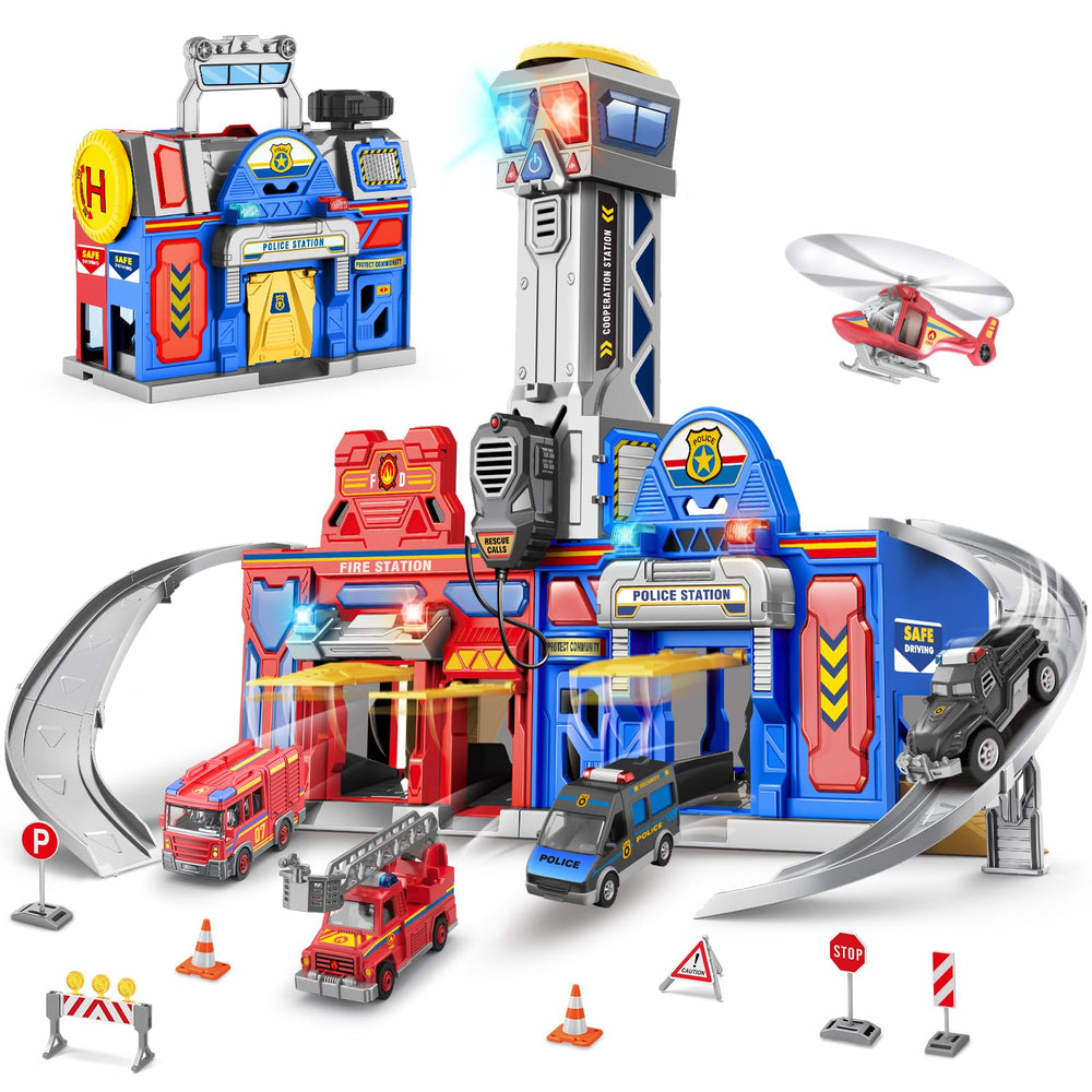 Ochido city action playset police station with lights boosts rescue-play imagination