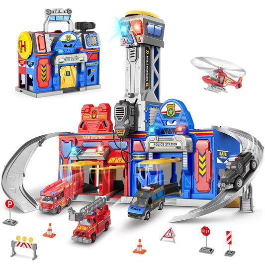 Ochido city action playset police station with lights boosts rescue-play imagination