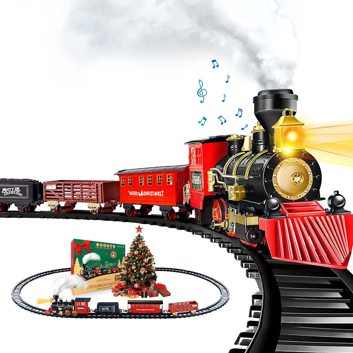 OCHIDO train set steam locomotive with headlights for immersive play