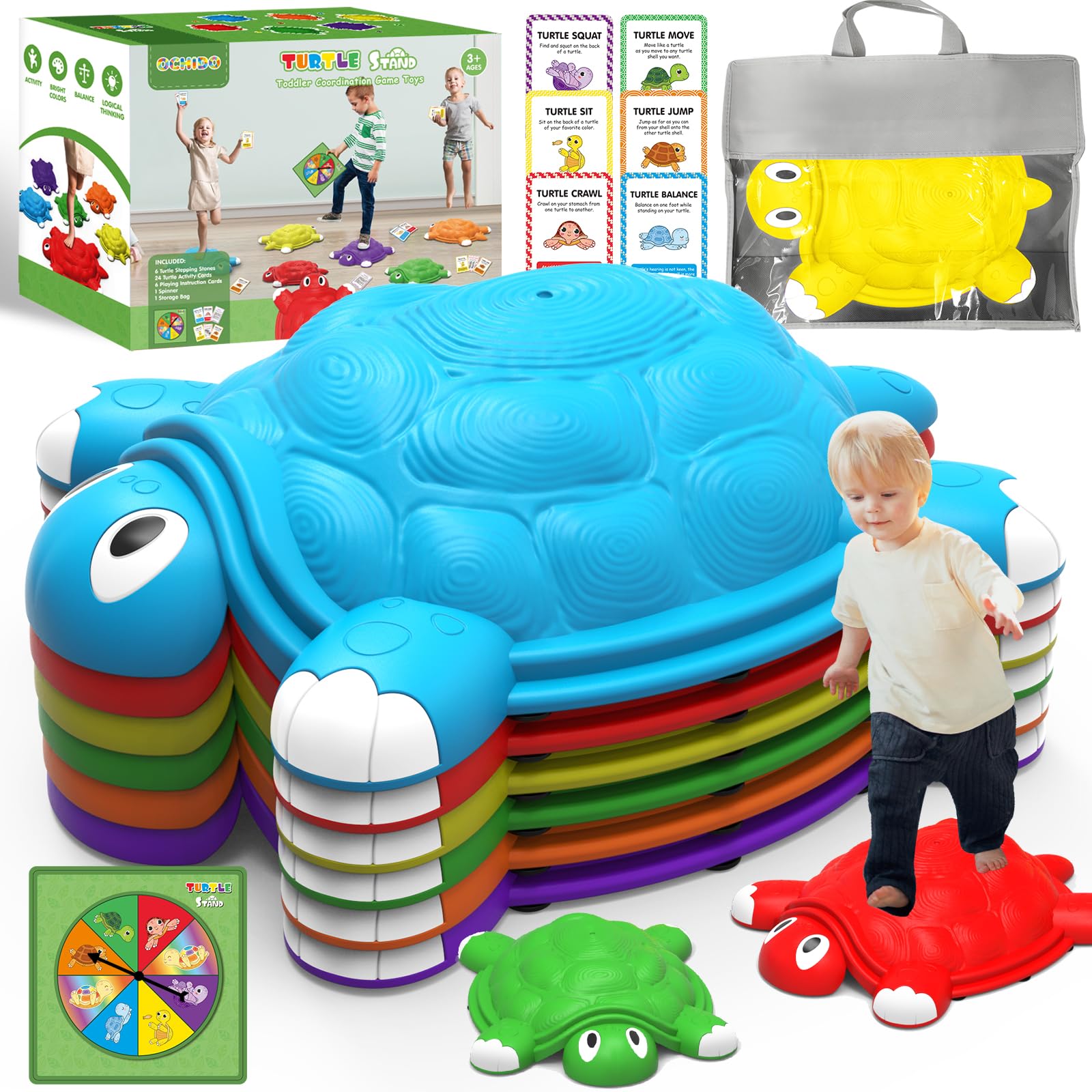 OCHIDO turtle stepping stones in use for balance practice indoors