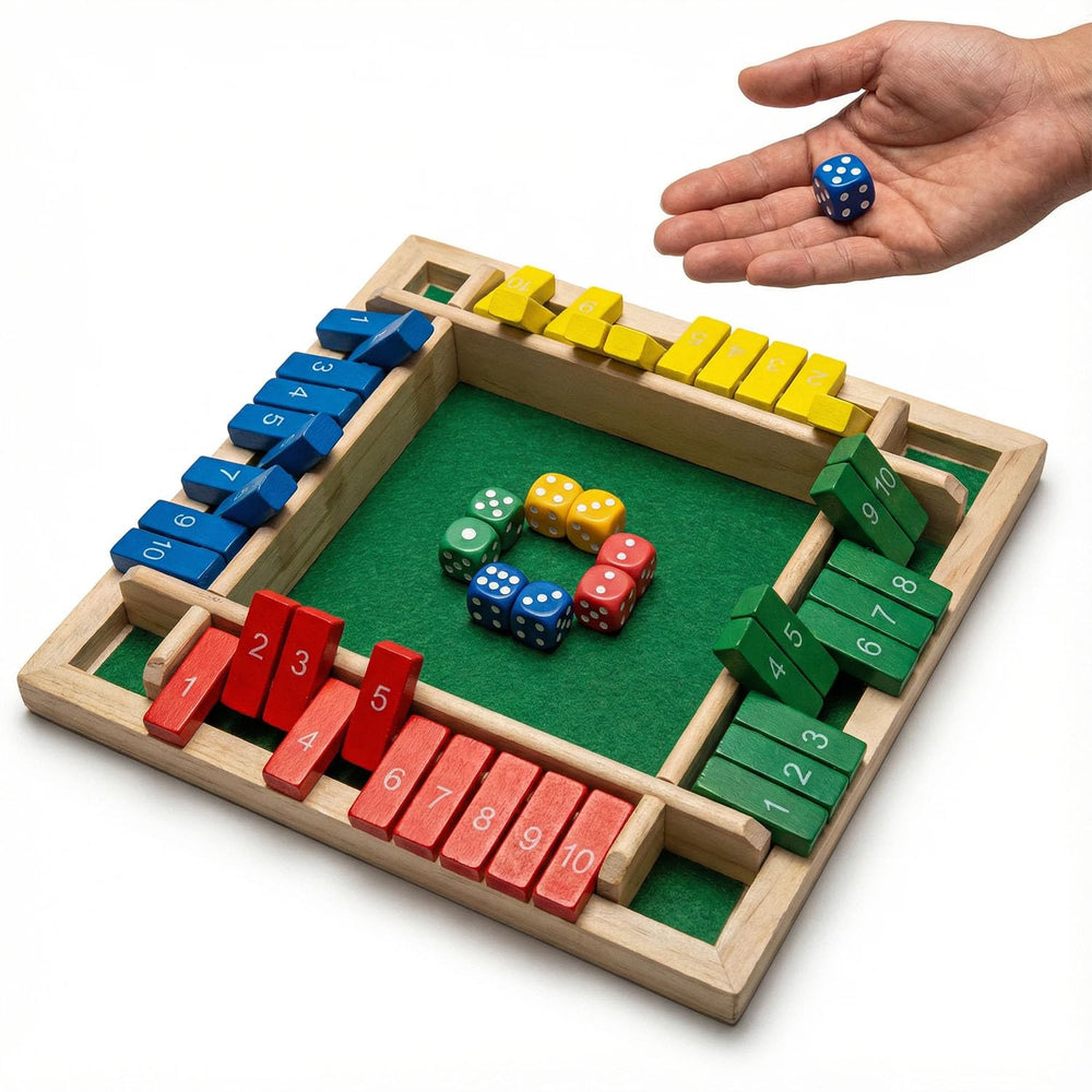 ocpcrn Shut The Box wooden dice display with colorful tokens for family fun