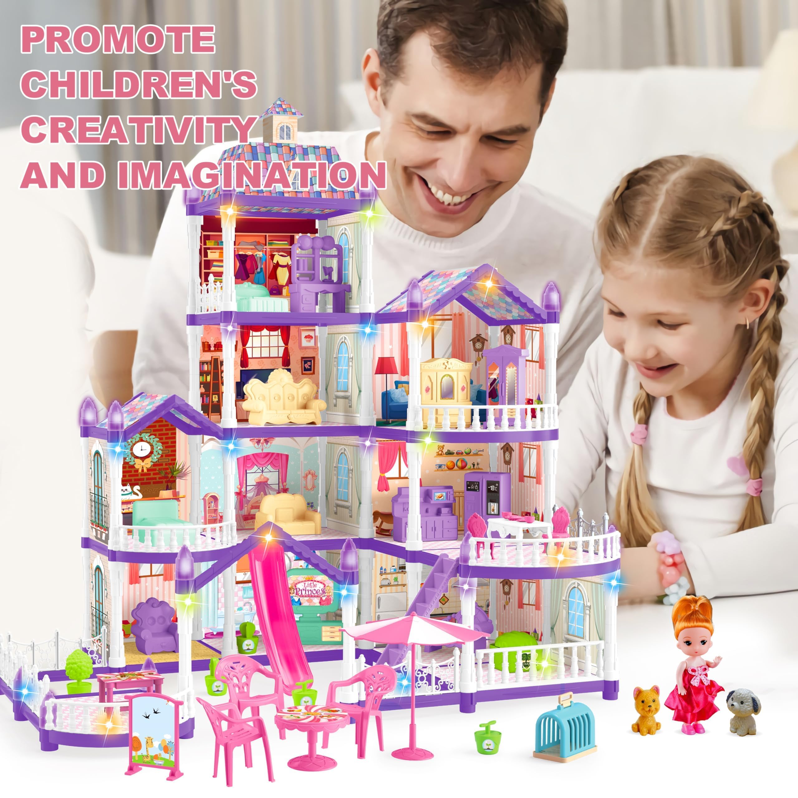 OCTERIC Doll House built-in lights for nighttime storytelling