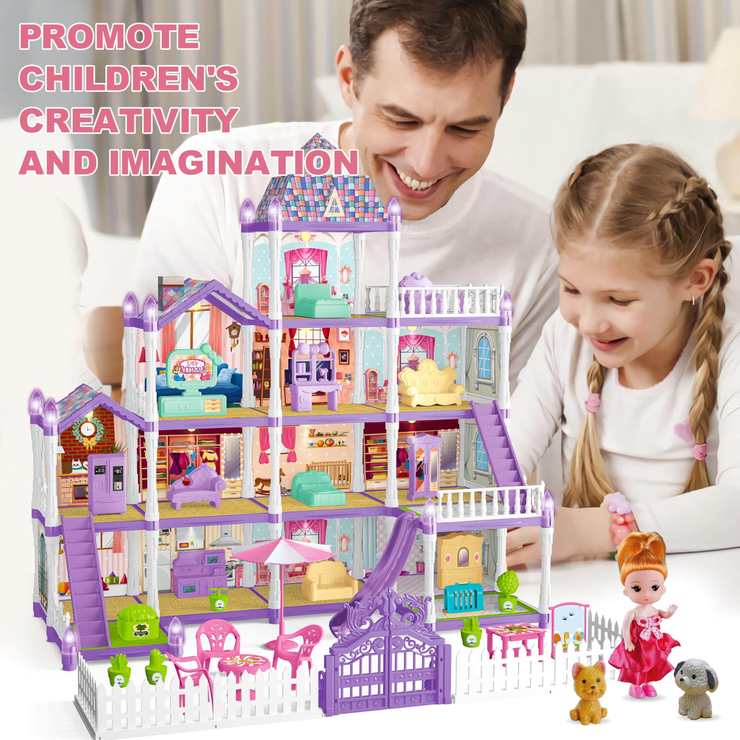 OCTERIC doll house furnished with furniture and accessories for creative setup
