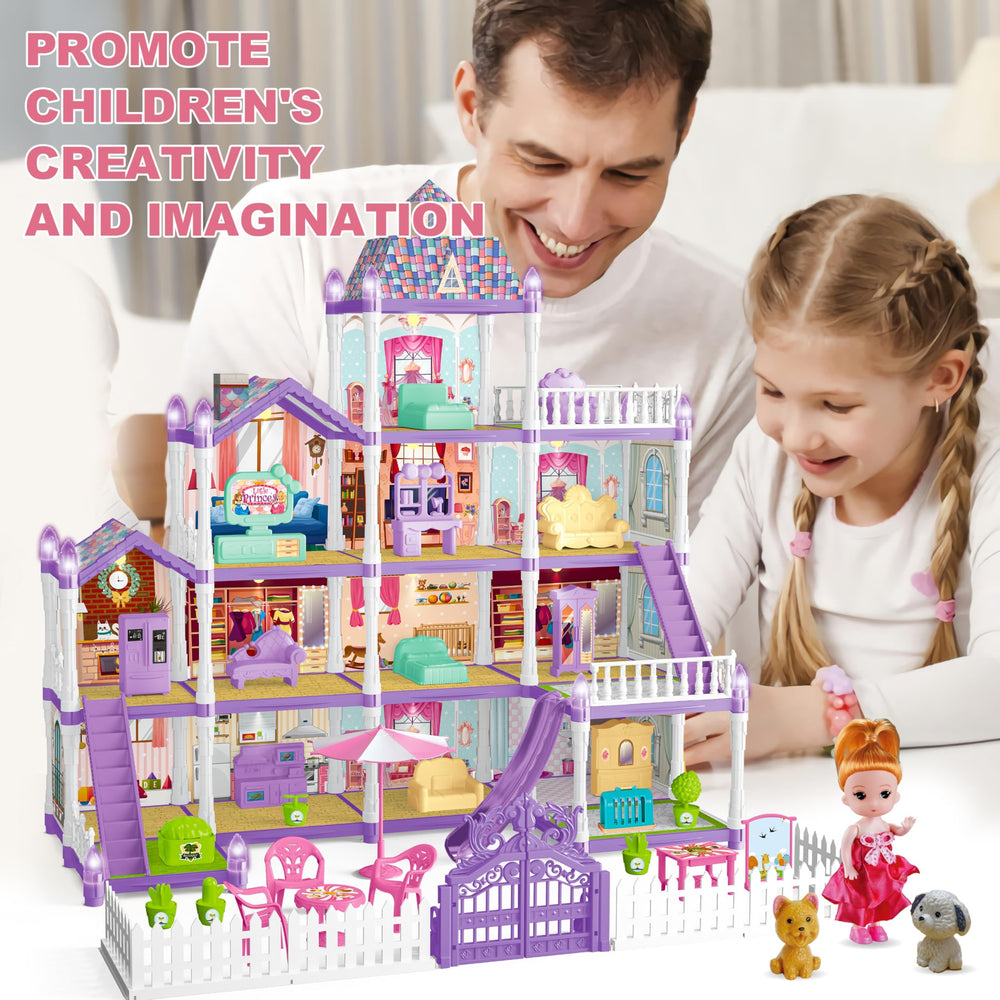 OCTERIC doll house furnished with furniture and accessories for creative setup