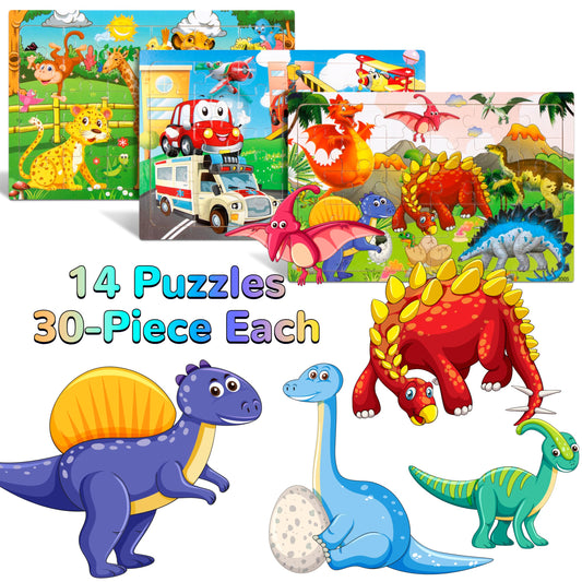 Close-up of Octeric wooden puzzle pieces with bright, kid-friendly colors.