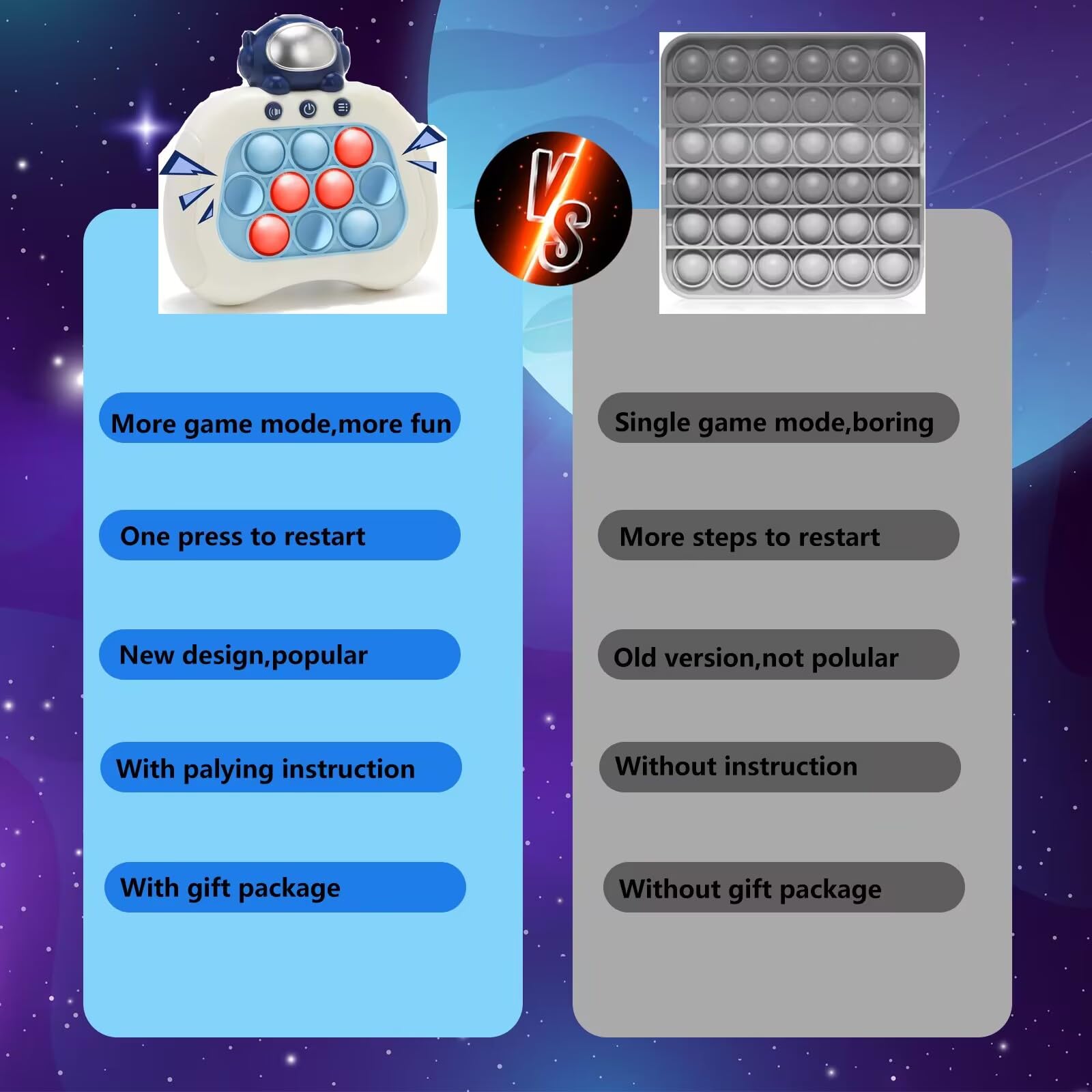 OCYGL Astronaut Fast Push Pop Game lit-up demonstrates sensory engagement during play.