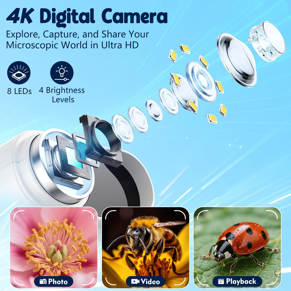 Odatay 1000X kids microscope connected to PC for easy file transfer.