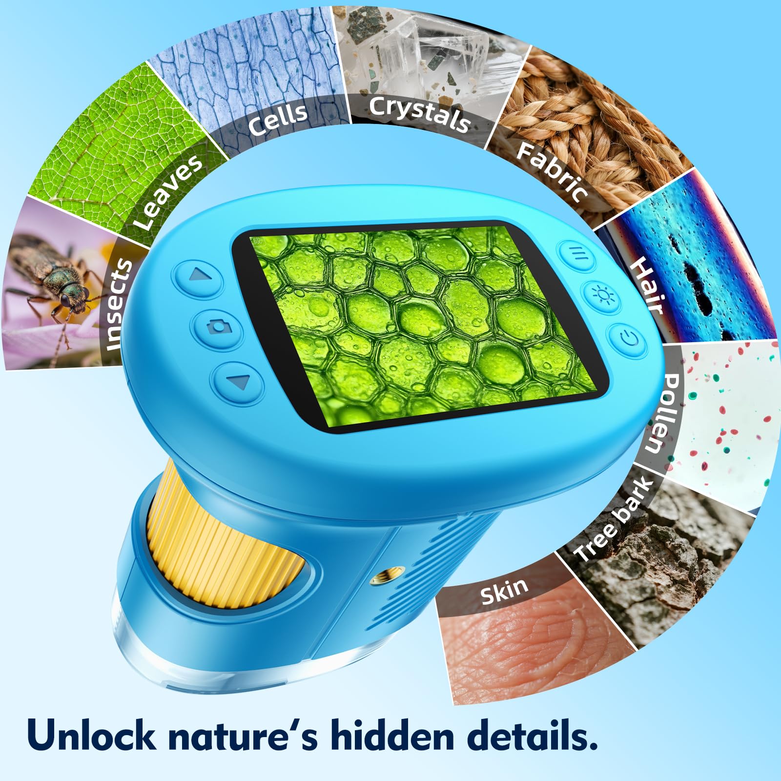 Odatay 1000X kids microscope ideal for indoor and outdoor learning.