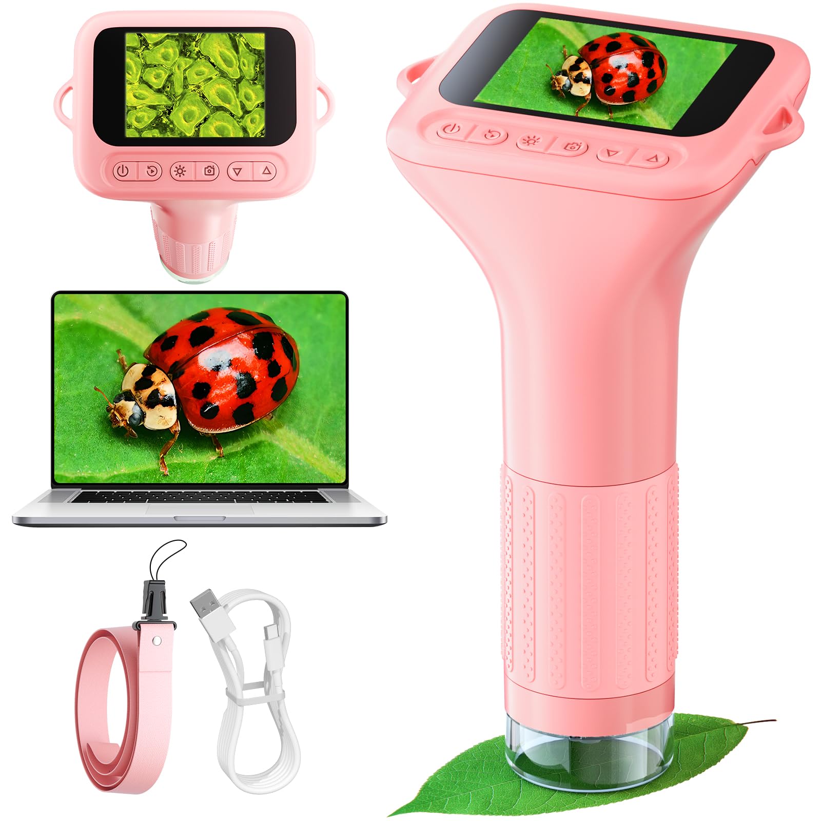 Odatay Kids Microscope pink compact design for hands-on science exploration.