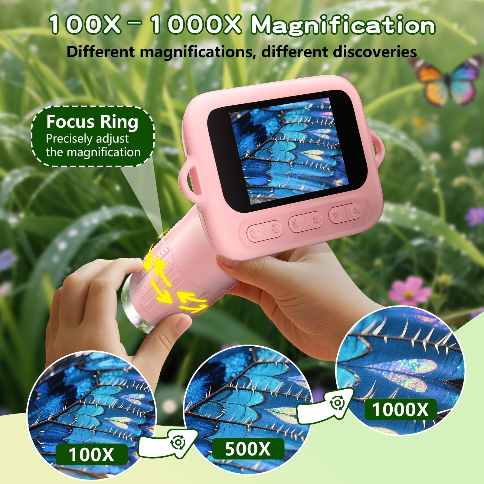 Odatay pocket microscope showcases portable design for outdoor learning adventures.