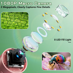 Odatay microscope with 8 LED lights brightens tiny subjects in dim settings.