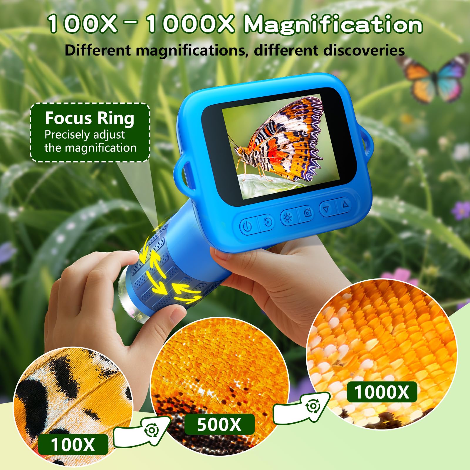 Odatay microscope shows live images on screen for immediate exploration.