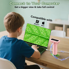 Odatay microscope connects to PC for real-time viewing and sharing discoveries.