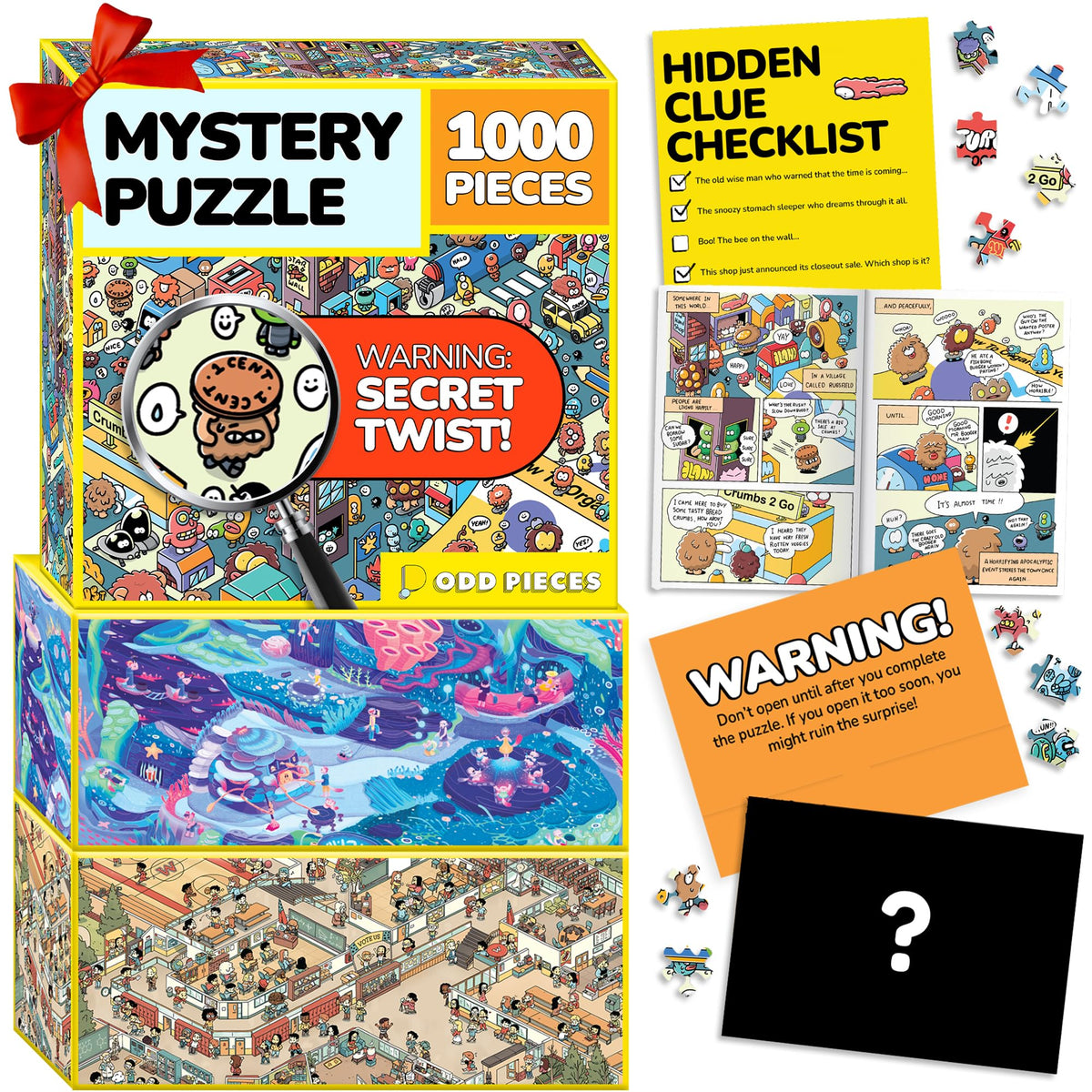 Odd Pieces 3-in-1 puzzle bundle showing three unique designs for family and friends.