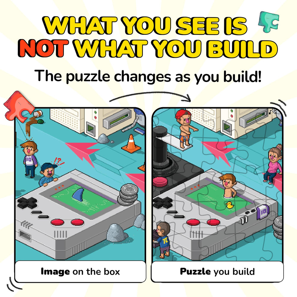 Odd Pieces 1000-piece glitch-world puzzle reveals evolving details as you build.