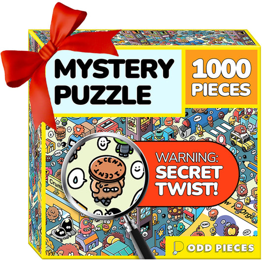 Odd Pieces storytelling box art invites curious puzzlers to uncover a twist