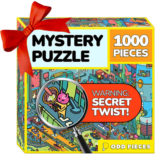 Odd Pieces storytelling comics box art invites curious puzzlers to start the mystery.