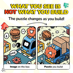 Odd Pieces storytelling comics puzzle image evolving as you assemble for richer detail.
