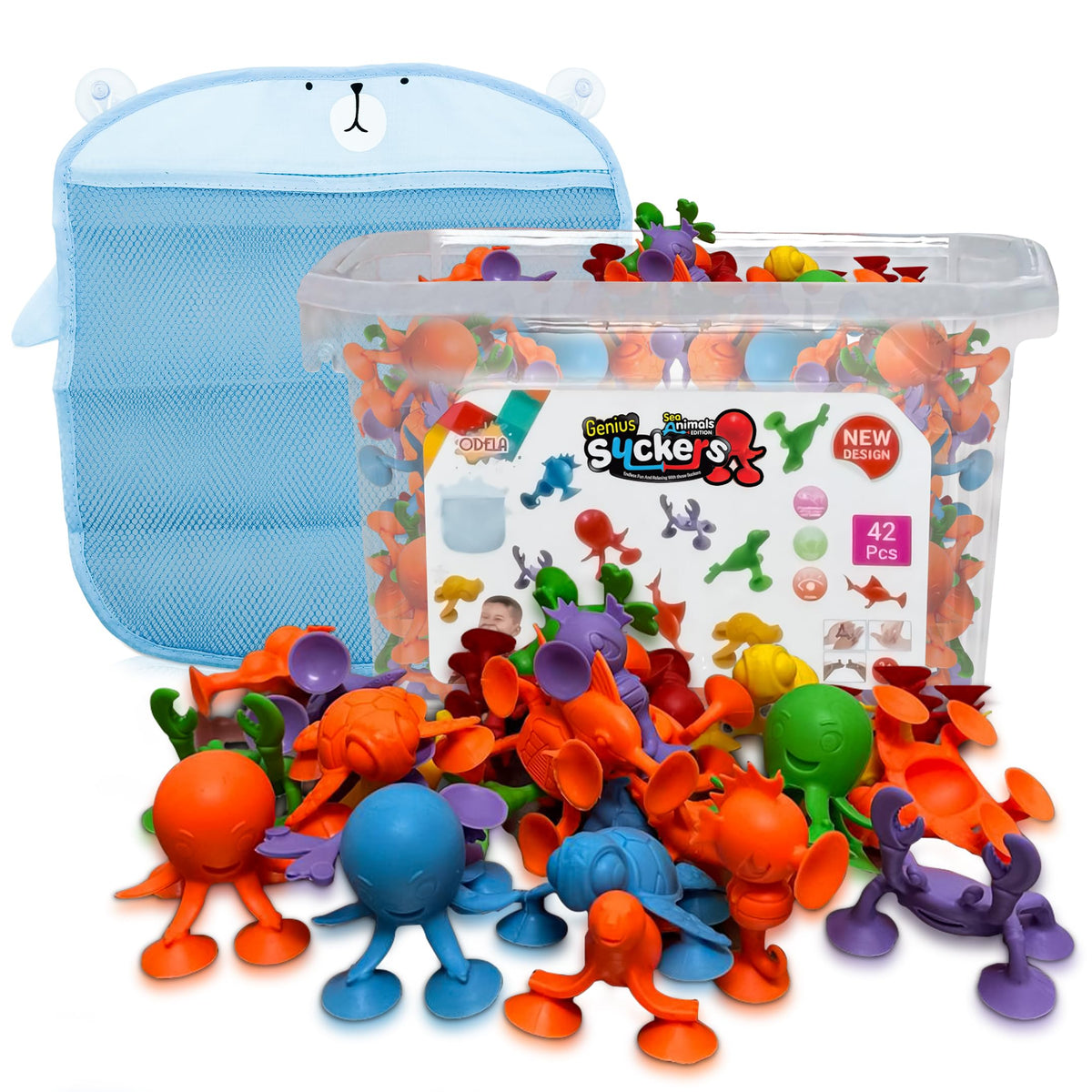 ODELA Genius Sucker Toys turtle – durable bath toy with strong suction for splash play.