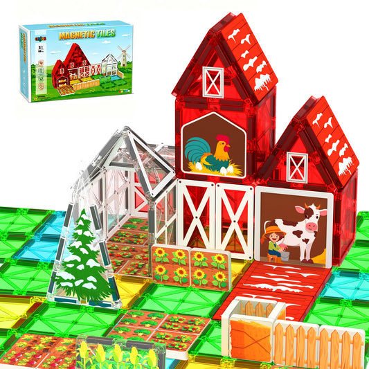 Odjas magnetic farm tiles create a vivid farm scene with 66-piece set