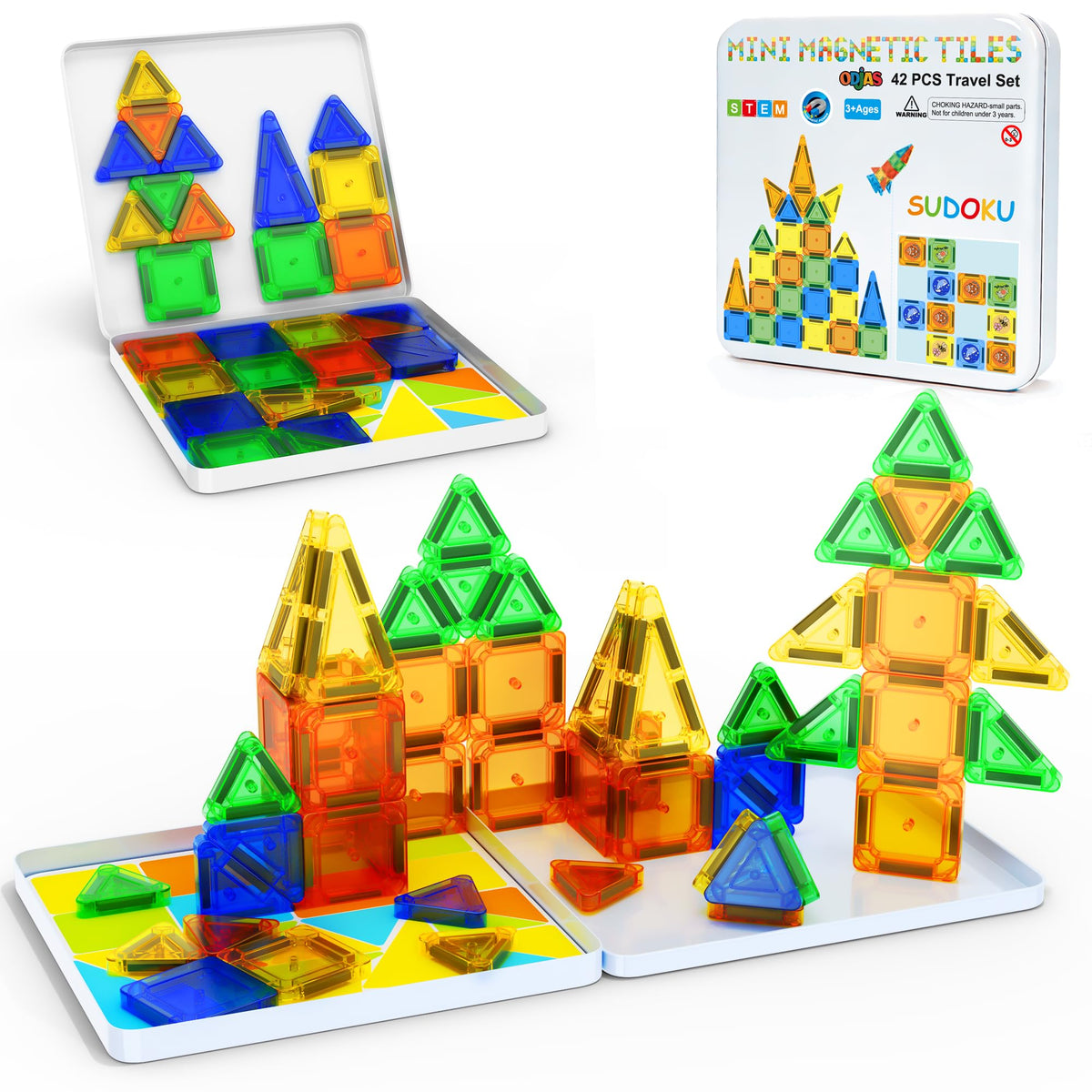 odjas mini magnetic tiles travel set case promotes portable, clutter-free play on the go.