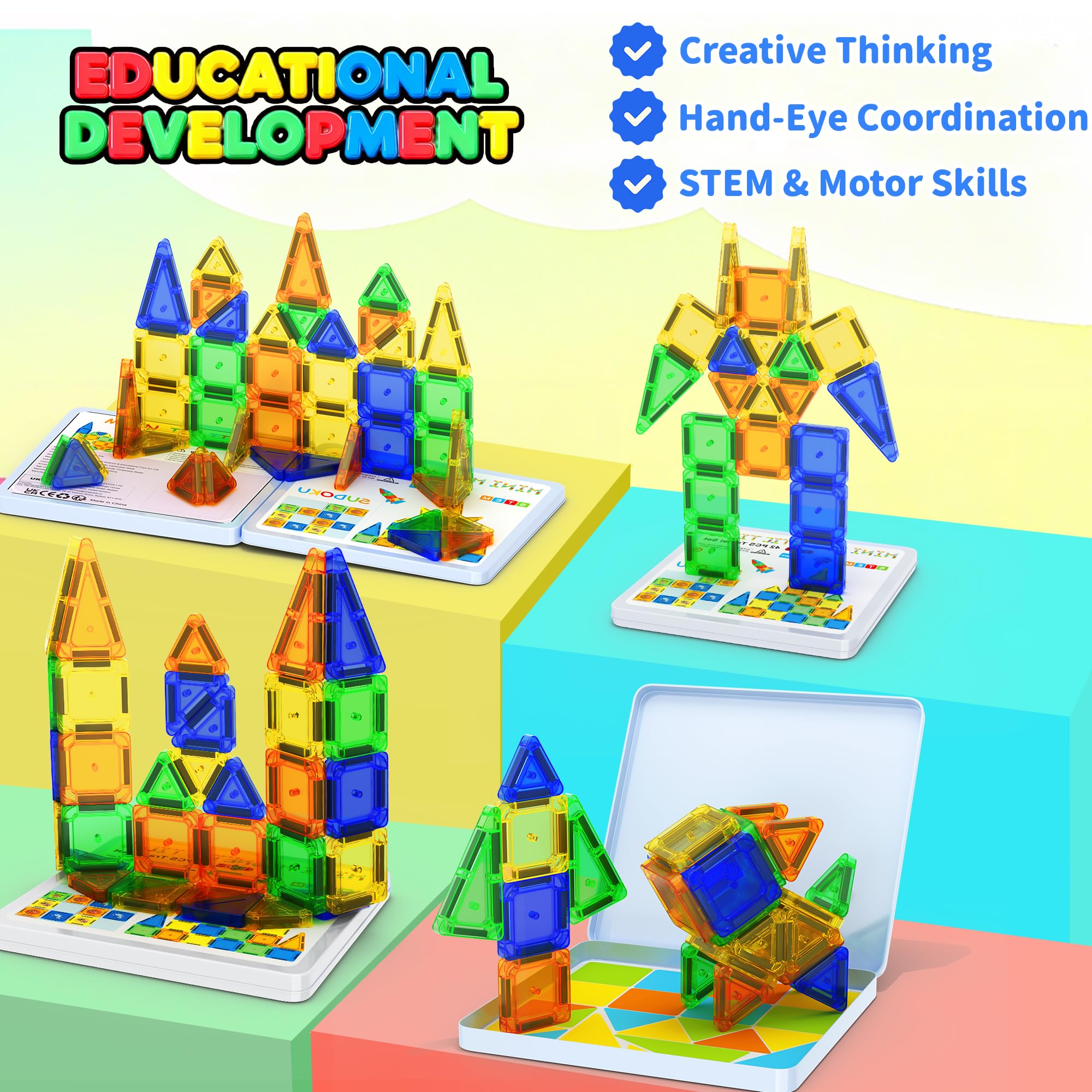 odjas mini magnetic tiles travel set colorful pieces spark creative building anywhere.