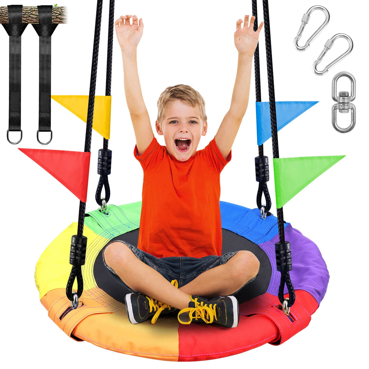 Odoland 24-inch tree swing saucer seat ready for family fun in the yard.