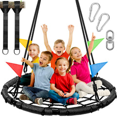 Odoland spider web swing with 43in round saucer net offers backyard fun for kids and adults.