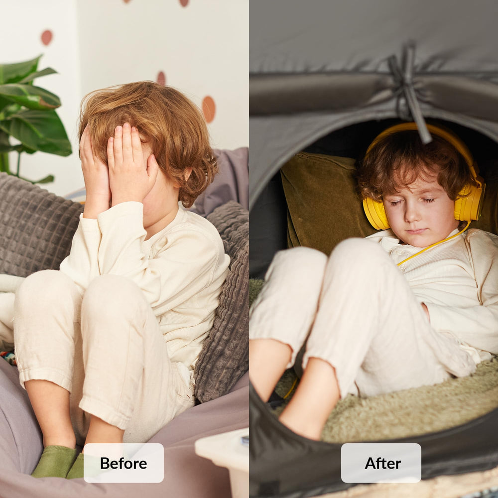 ODOXIA Sensory Tent for indoor use creates a dark, soothing mood.
