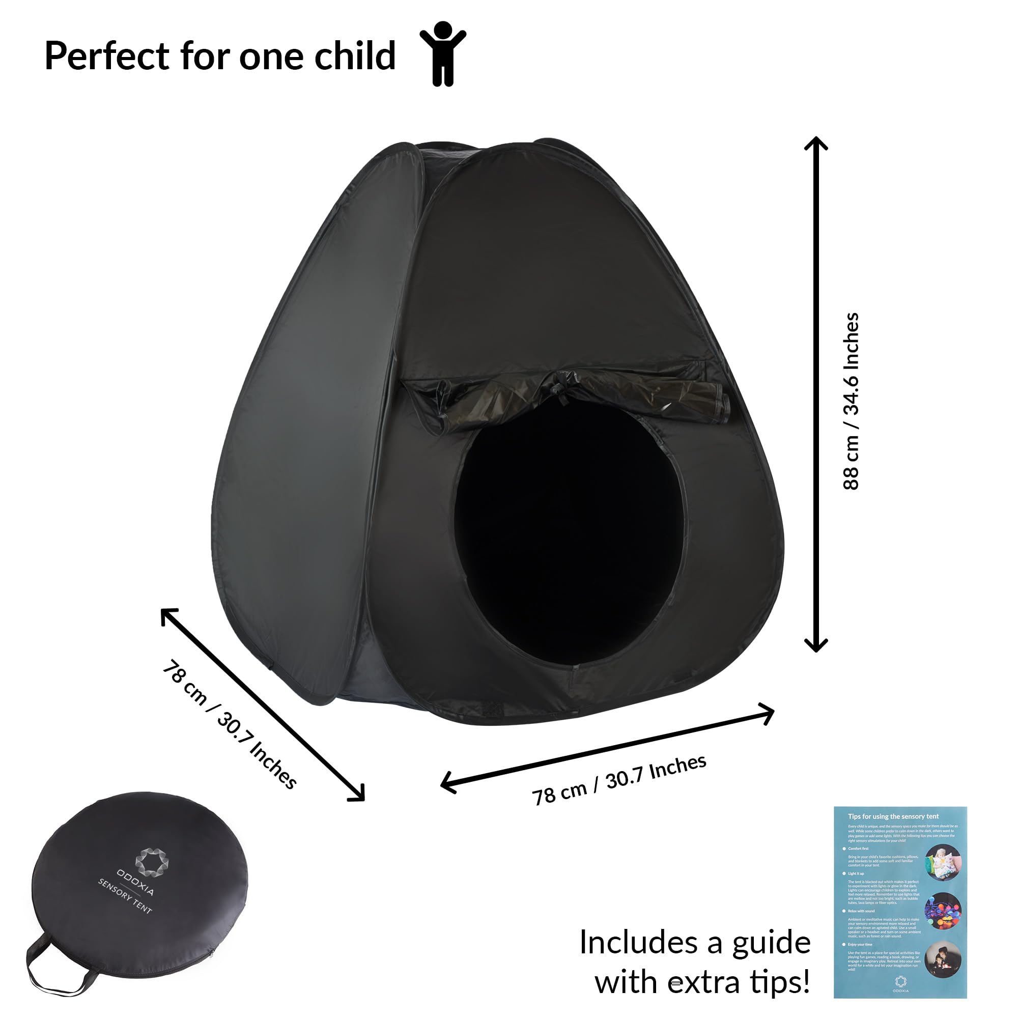 ODOXIA Sensory Tent Mini folds flat for easy storage and portability.