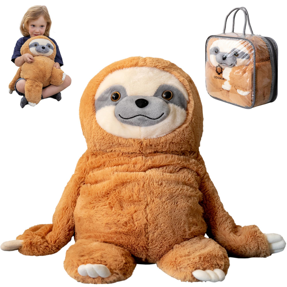 ODOXIA weighted sloth plush front view highlighting calming sensory support.
