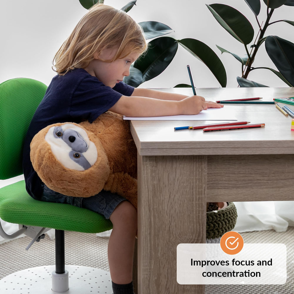 ODOXIA weighted sloth plush in carrying bag for easy portability.