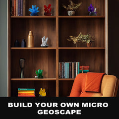 Oeasic Geology Crystal Building Set Azurite model evokes deep blue tones on shelves.