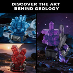 Oeasic Geology Crystal Building Set complete collection display showcases six minerals together.