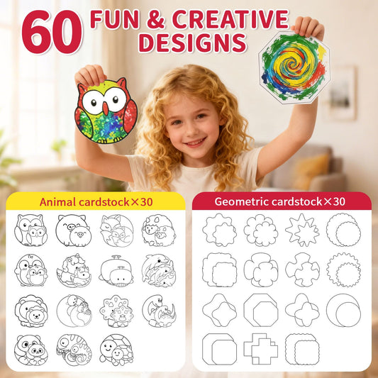 60 design cards with Oeasic Unicorn Spin Art Machine spark imaginative patterns