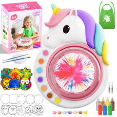 Oeasic Unicorn Spin Art Machine in action with swirling colors for kids' creativity