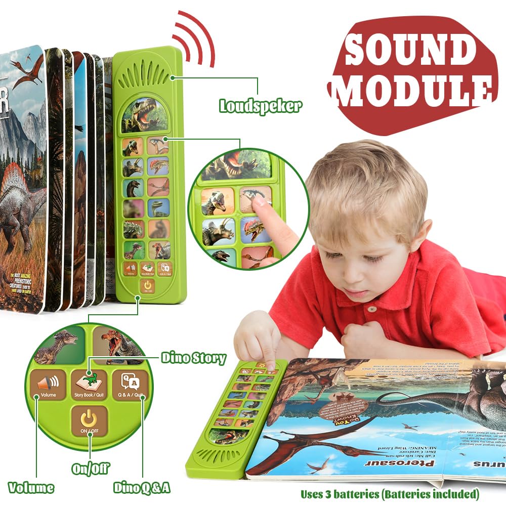 OENUX dinosaur book open pages - thick cardboard pages resist tears during reading.