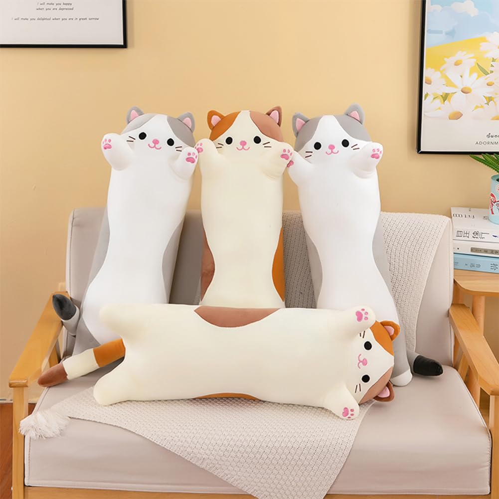 Oeonuas cat plush long body pillow gray full-length view for lounging